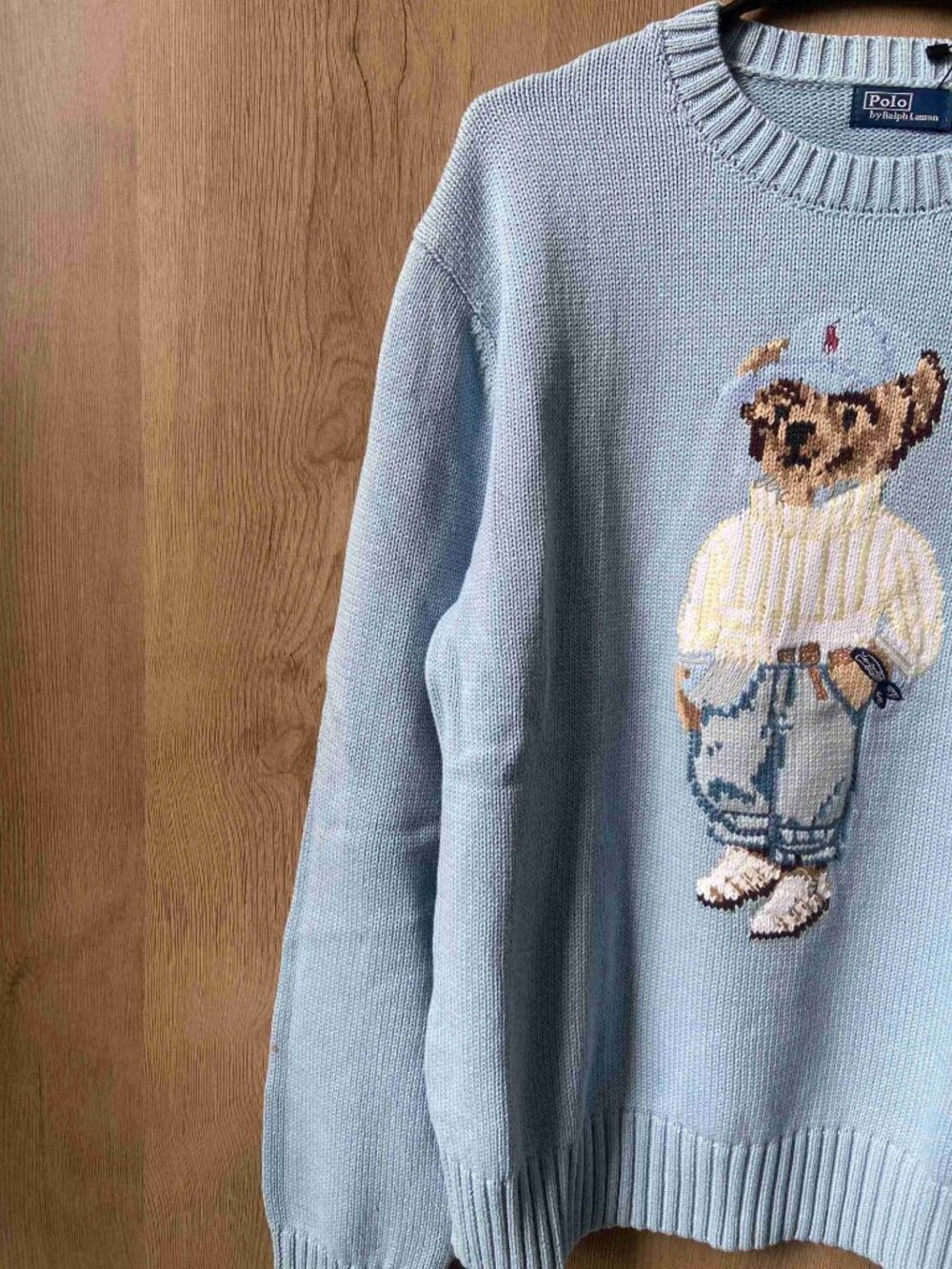 Polo Ralph Lauren Bear Knit Sweater Light Blue Crew Neck - Picture 6 of 8